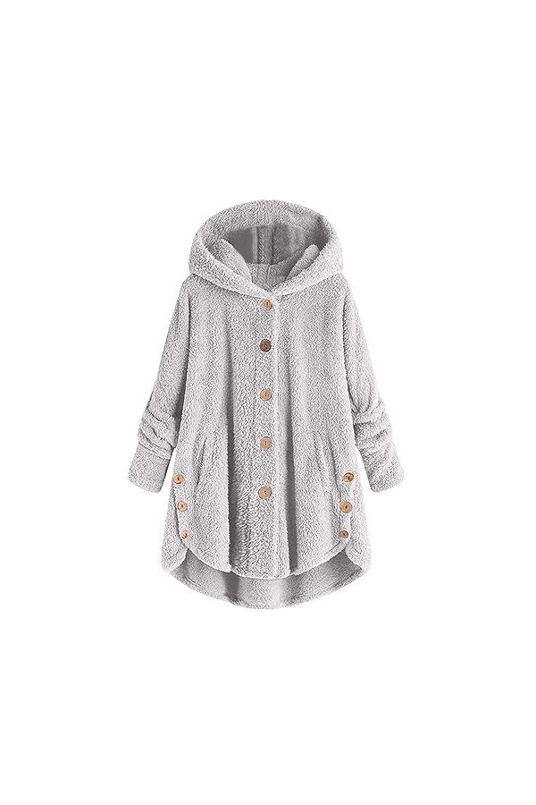 Veste polaire boutonnée à capuche pour femme - Confortable - Manches longues - Coupe ample - Avec poches - 2023 - Couleur uni