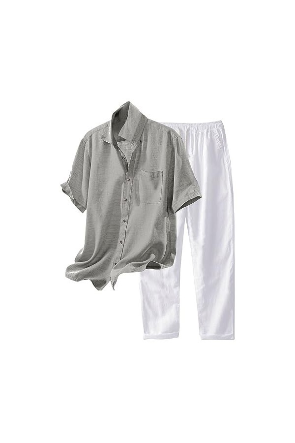 Gefomuofe Combinaison en lin pour homme - Survêtement de loisirs - Survêtement de sport - Pantalon de jogging - Survêtement l