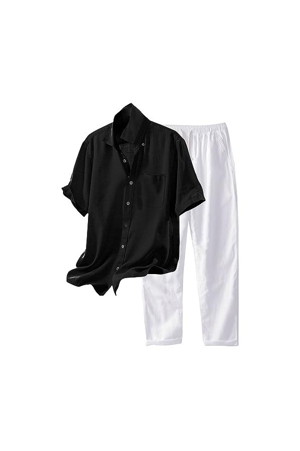 Gefomuofe Combinaison en lin pour homme - Survêtement de loisirs - Survêtement de sport - Pantalon de jogging - Survêtement l