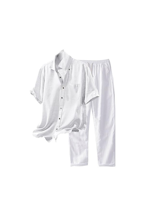 Gefomuofe Combinaison en lin pour homme - Survêtement de loisirs - Survêtement de sport - Pantalon de jogging - Survêtement l