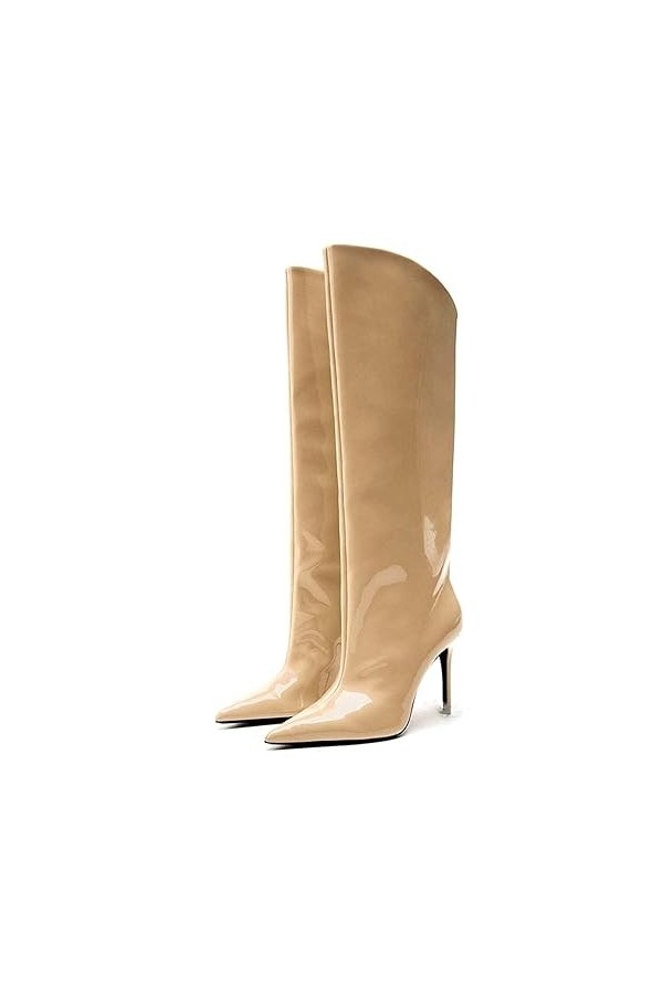 Bottes Hautes Métallisées Sexy À Talons Aiguilles Et Mollets Larges Color : Yellow, Size : 45 EU 