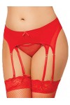 Yummy Bee - Porte-Jarretelle Deux Épaisseurs 8 Jarretière String Parure Lingerie Grande Taille 36-48 Rouge, 36 