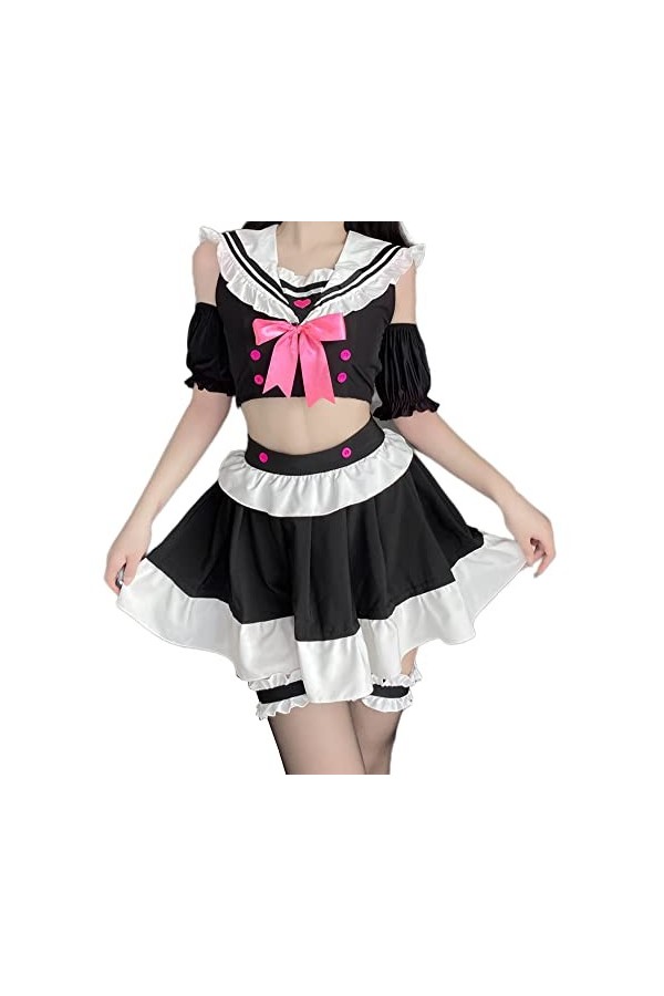 Costume de soubrette sexy pour cosplay exotique romantique français tentation taquin japonais pyjama sous-vêtements, noir 3,