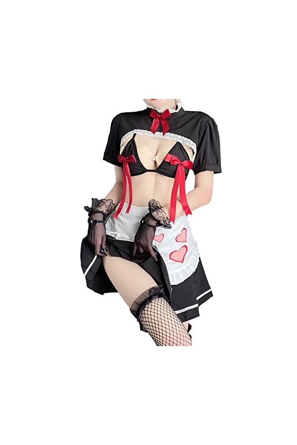 Costume de soubrette sexy pour cosplay exotique romantique français tentation taquin japonais pyjama sous-vêtements, noir 3, 