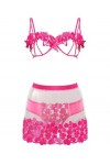 Lingerie Sexy Hot Chaude Ensemble De sous-Vêtements Creux Brodés Transparents,Rose,M