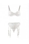 Femme Ensemble de Lingerie en Dentelle 3 Pièces Grande Taille sous-Vêtements Transparent Réglable Soutien-Gorge et Porte-Jarr