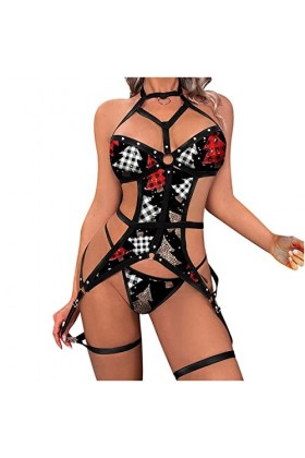Fulidngzg Lingerie sexy pour femme - Lingerie érotique rouge - Tenue de Noël - Body une pièce - Lingerie sexy - Sous-vêtement