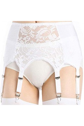 Alacki Porte-jarretelles creux en dentelle florale style rétro 6 bretelles - blanc - X-Large