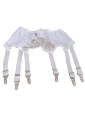 Alacki Porte-jarretelles creux en dentelle florale style rétro 6 bretelles - blanc - X-Large