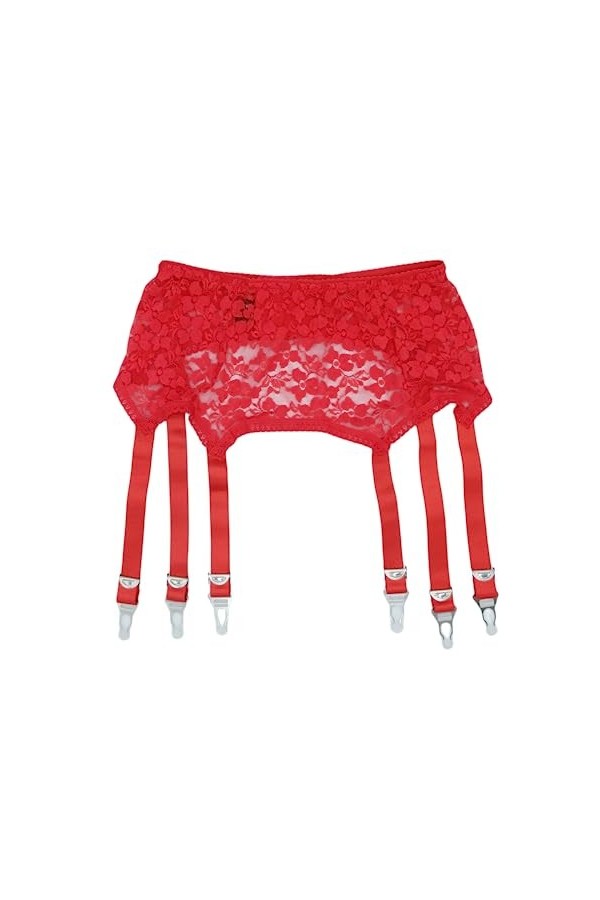 Alacki Porte-jarretelles en dentelle creuse florale pour femme 6 bretelles grande taille Lingerie vêtements de nuit XXL, rou