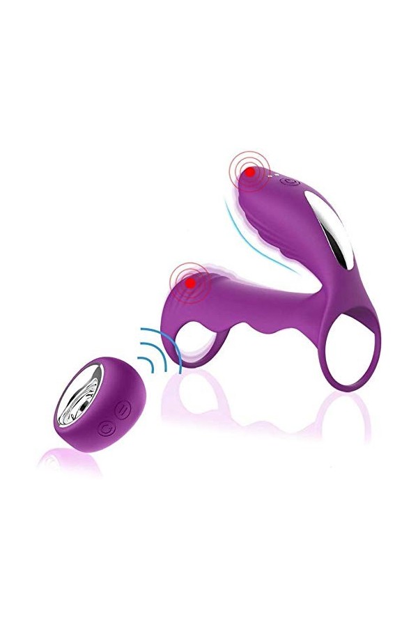Anneau M-asseur Télécommande Anneau Vibrant Pénis,Vibrateur Anneau avec 10 Vibration pour Homme avec érection,Double Anneau
