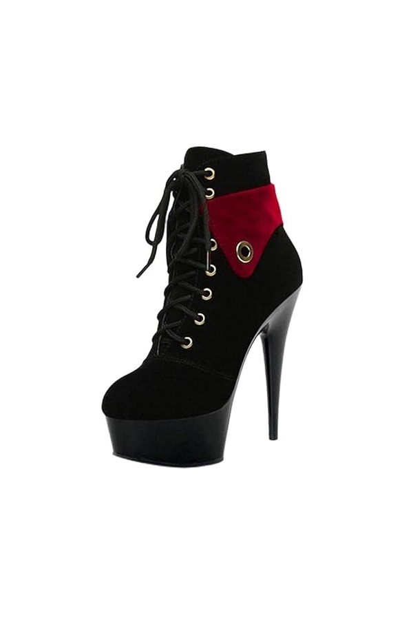 PROMI Talon Aiguille 15cm Black Stylish Round Toe Fashion Boots-Blue||34