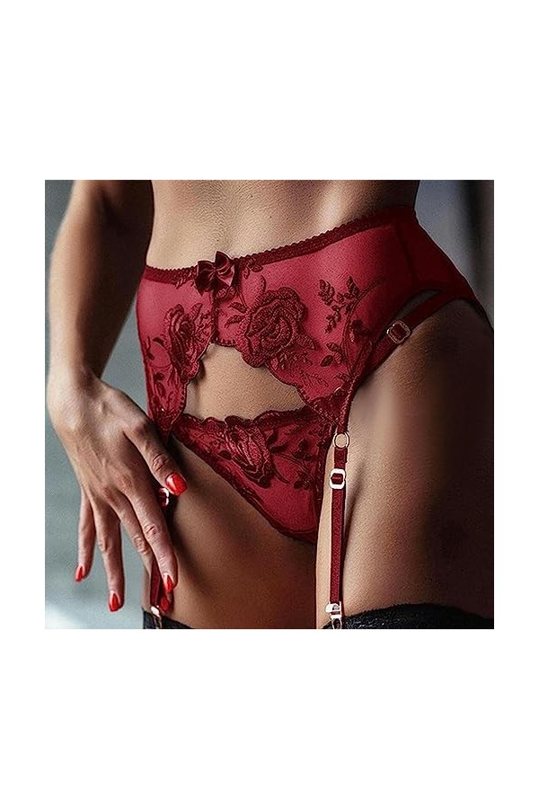 VOIV Mesh Transparent Jarretières Femmes Sexy sous-Vêtements Broderie Floral Jarretière Porte-Jarretelles pour Bas