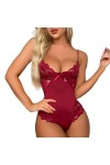 Lingerie Sexy, Body à Bretelles, sous-vêtements serrés élastiques Color : Red, Size : L 