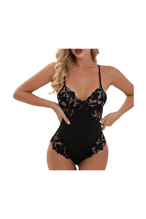 Lingerie Sexy, Body à Bretelles, sous-vêtements serrés élastiques Color : Red, Size : L 