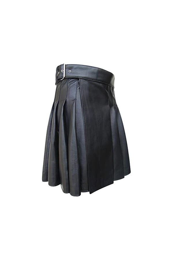 Jupe en cuir pour homme en cuir synthétique - Kilt écossais - Style écossais - Longueur moyenne - Jupe festival kilt - En cui