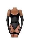DUHGBNE Lingerie Jarretière Femme Sexy Lingerie Transparente 4 Pièces Assorti Ensemble de Nuit Femme Sexy, Noir , L