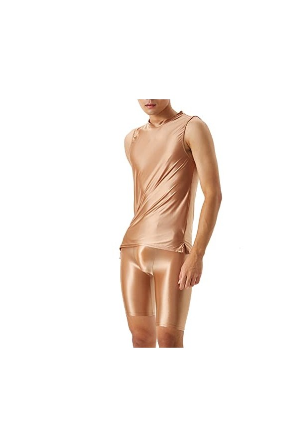 Duohropke Body sexy pour homme - Effet brillant - Pour la lutte, Rose, M