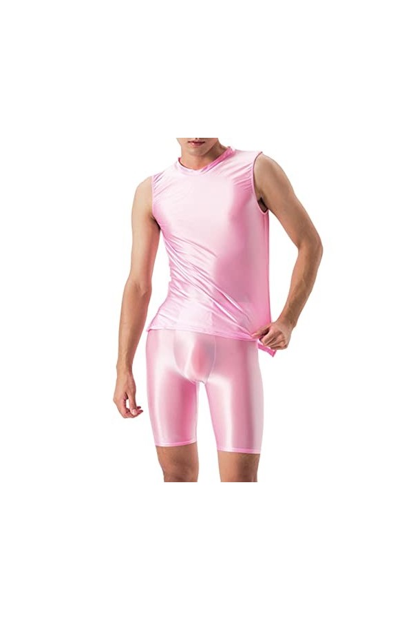 Duohropke Body sexy pour homme - Effet brillant - Pour la lutte, Rose, M