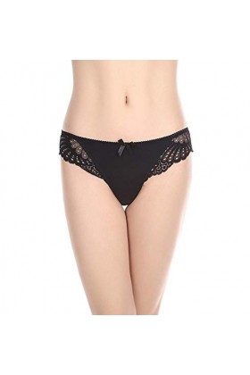 Coswe - Slip sexy extensible en soie et dentelle pour femme, Noir - 4 pièces., XXL