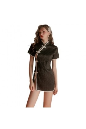 Lingerie chinoise sexy Cheongsam pour femme - Noir - Taille unique