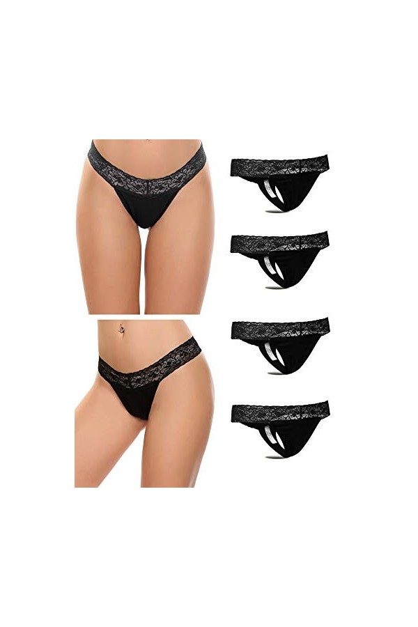 Ekouaer 4 Pièces String Ensemble de Cordes Femme Culotte Sexy Lingerie Grande Taille Ensemble de Cordes Sexy Femme Noir S, No