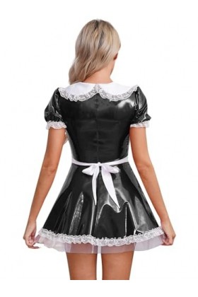 Alvivi Uniforme De Soubrette Française Femme Robe Similicuir Wetlook Déguisement Serveuse Femme De Ménage Costume Halloween C