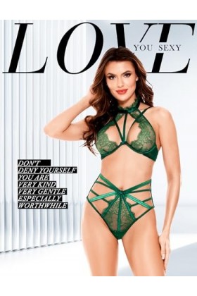 Ensemble de lingerie sexy en dentelle avec soutien-gorge à bretelles et culotte taille haute - rouge - 100