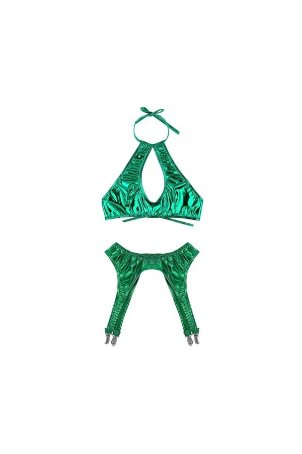 Lingerie Erothique Sexy Ensemble De Soutiens-Gorge Courts Ajourés À Col Licou, Rouge, Taille Unique