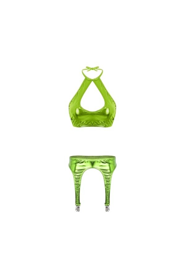 Lingerie Erothique Sexy Ensemble De Soutiens-Gorge Courts Ajourés À Col Licou, Rouge, Taille Unique