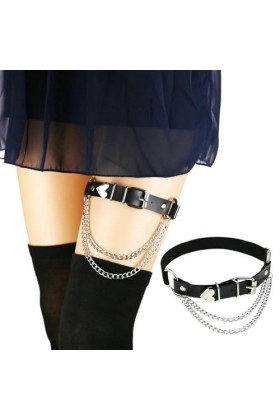 DOKLY Lot de 2 porte-jarretelles élastiques en cuir style punk en forme de cœur pour femme