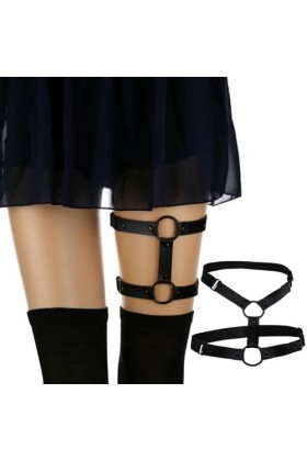 Lot de 2 porte-jarretelles élastiques en cuir punk à double rangée pour femme