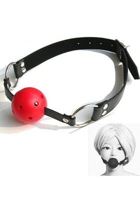Jouet bouche extensible boule en silicone rouge avec chaîne en cuir