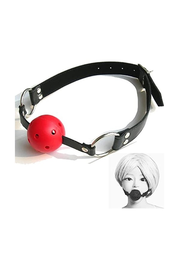 Jouet bouche extensible boule en silicone rouge avec chaîne en cuir