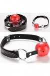 Jouet bouche extensible boule en silicone rouge avec chaîne en cuir
