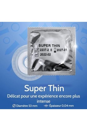 Préservatifs AMOR Premium Super Thin épaisseur de paroi extra fine 004 mm Ø 53 mm lot de 50