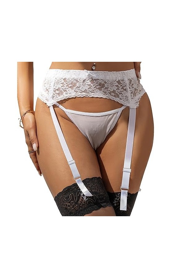 Yummy Bee - Porte-Jarretelles en Dentelle Mince Lingerie Grande Taille 36-56 Blanc, 40 