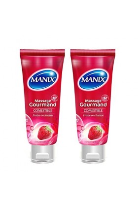 Manix - Lot de 2 Gel Massage Gourmand Comestible à la Fraise - 200ml