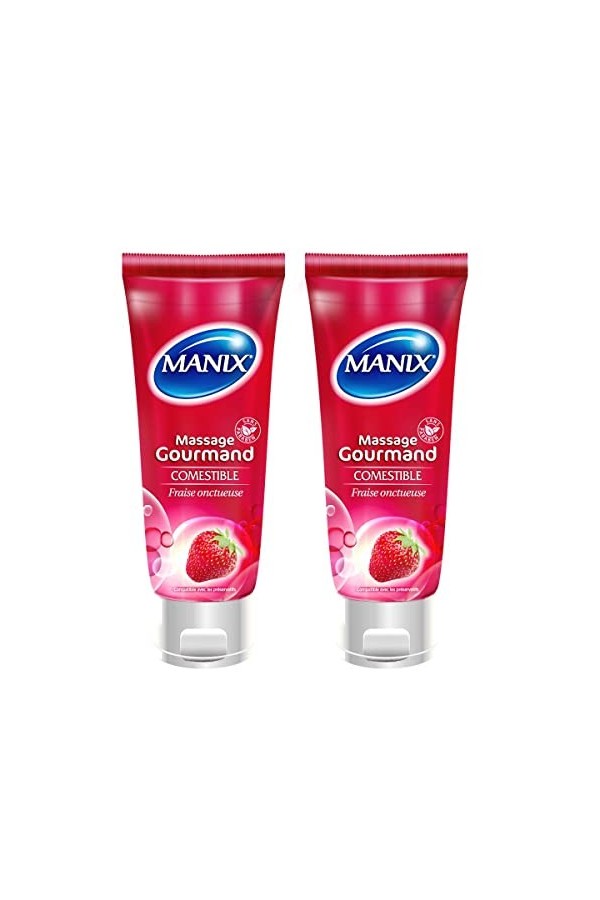 Manix - Lot de 2 Gel Massage Gourmand Comestible à la Fraise - 200ml