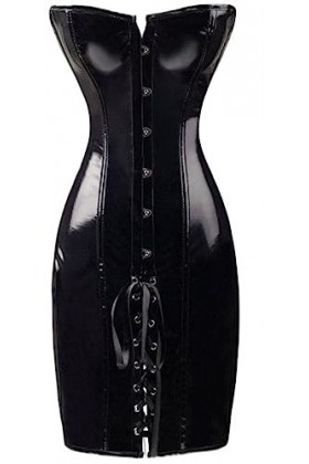 OKGD Bonne qualité Noir Rouge Gothique Vinyle PVC Robe Sexy Femmes Corps Mince Corset Robe Night Club Faux Cuir Robes