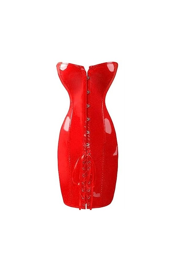 OKGD Bonne qualité Noir Rouge Gothique Vinyle PVC Robe Sexy Femmes Corps Mince Corset Robe Night Club Faux Cuir Robes
