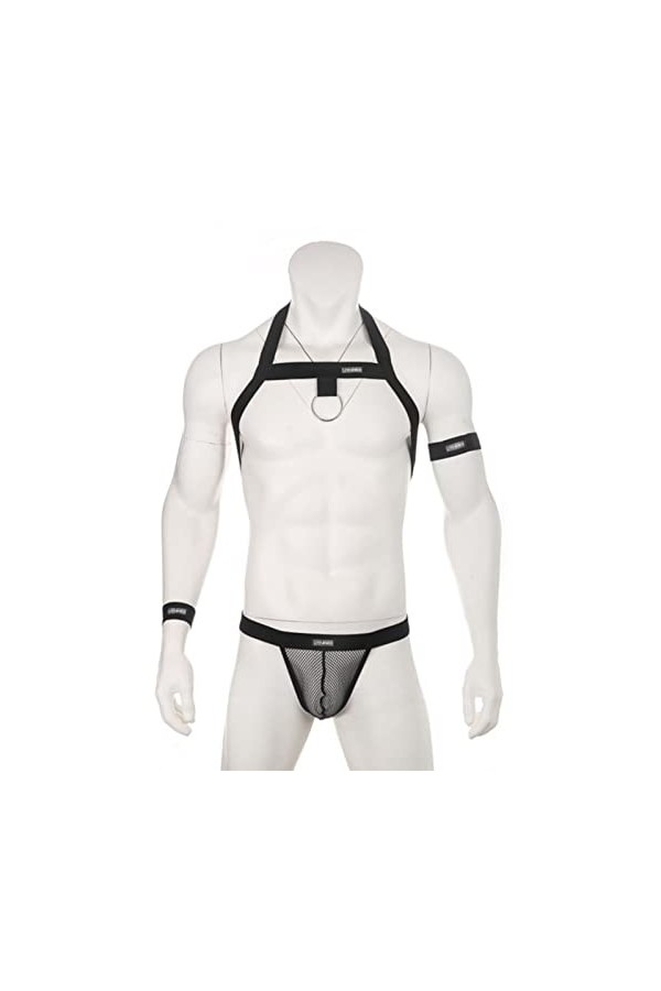 CHOUBAGUAI Ensemble harnais de poitrine pour homme en maille String sexy Sous-vêtements culottes Jockstrap Lingerie arnes Hom