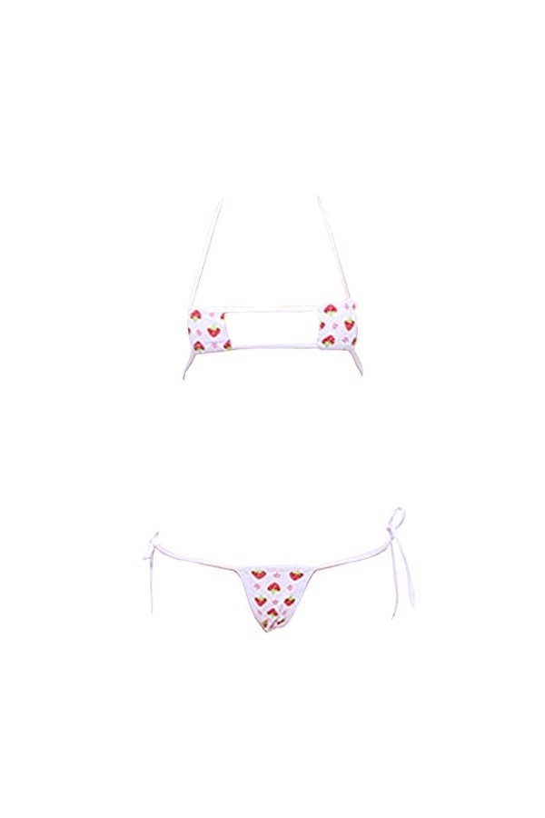 SINGUYUN Lingerie sexy en forme de fraise avec micro bikini et string, 316 blanc et rouge, taille unique