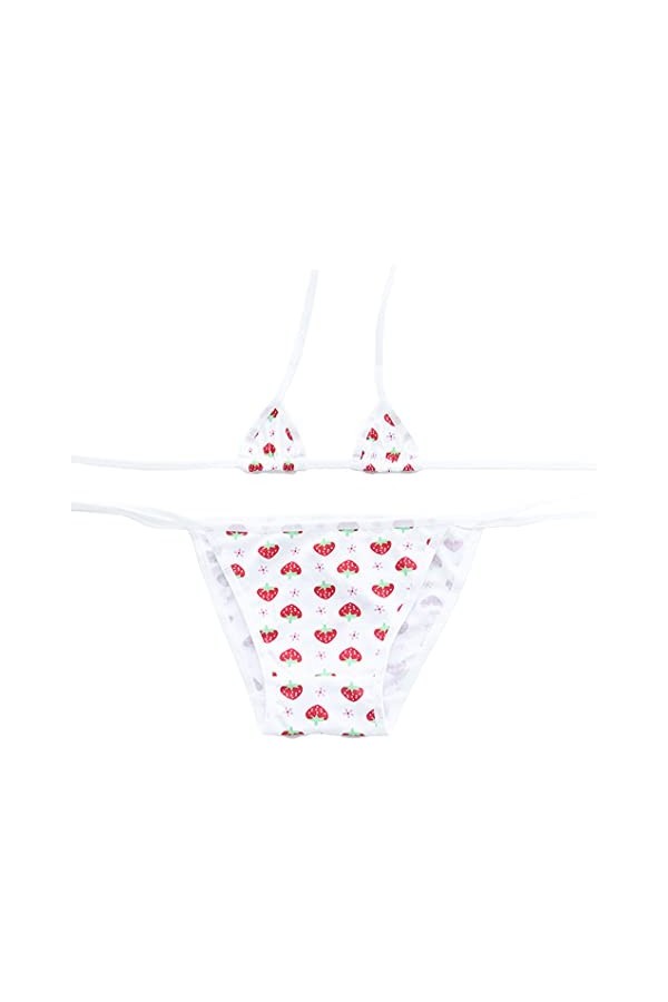 SINGUYUN Lingerie sexy en forme de fraise avec micro bikini et string, 316 blanc et rouge, taille unique