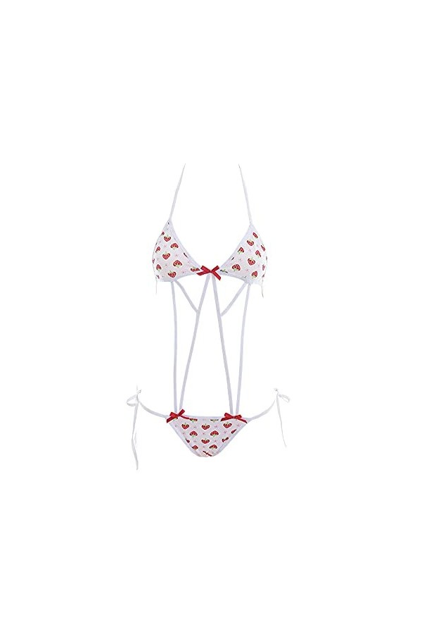 SINGUYUN Lingerie sexy en forme de fraise avec micro bikini et string, 316 blanc et rouge, taille unique