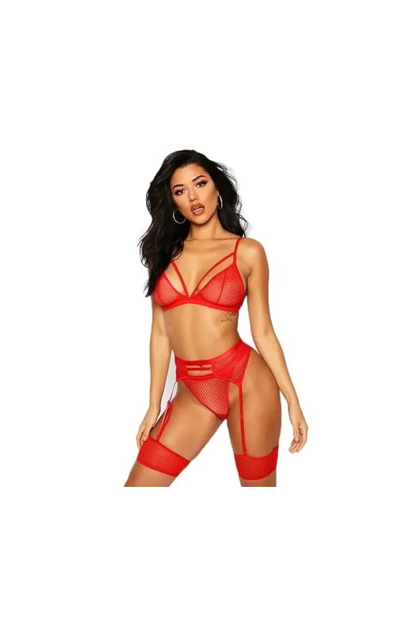 Midnight Ensemble de lingerie perspective soutien-gorge ajouré string jarretelles ensemble sexy femme lingerie sexuelle, rose