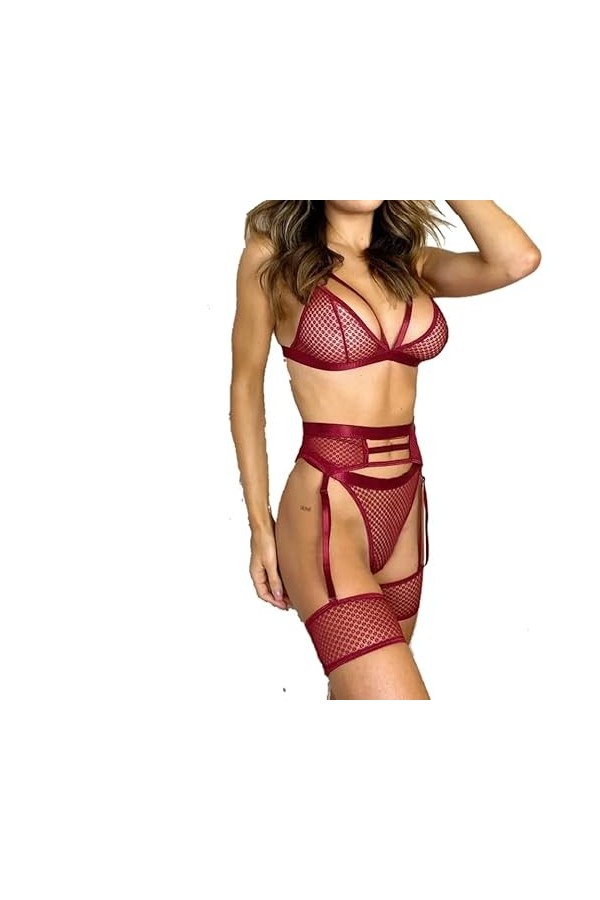 Midnight Ensemble de lingerie perspective soutien-gorge ajouré string jarretelles ensemble sexy femme lingerie sexuelle, rose