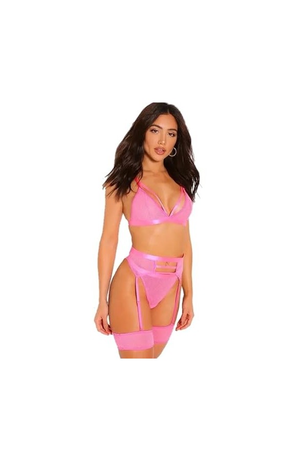Midnight Ensemble de lingerie perspective soutien-gorge ajouré string jarretelles ensemble sexy femme lingerie sexuelle, rose