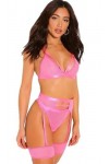 Midnight Ensemble de lingerie perspective soutien-gorge ajouré string jarretelles ensemble sexy femme lingerie sexuelle, rose