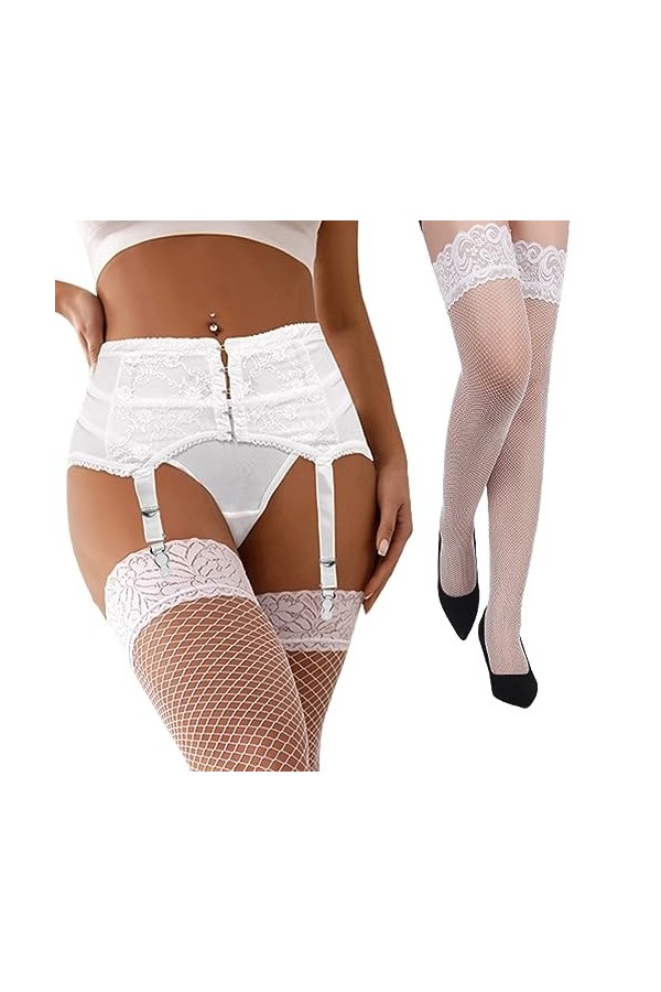 ohyeahlady Porte-Jarretelles Sexy et Bas Grande Taille Bas et Porte Jarretelle Ensemble Guêpière Porte Jarretelle avec 6 Atta
